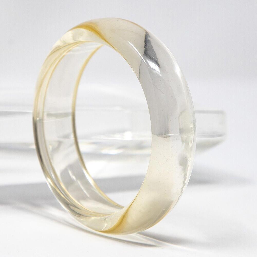 Vintage Retro Lucite Acrylic Plastic Clear Modernist Bangle Bracelet Large 8"